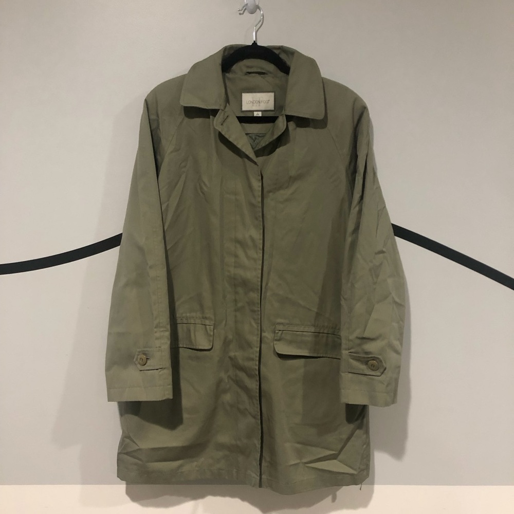 Womens L London Fog trench coat w/ hood army green